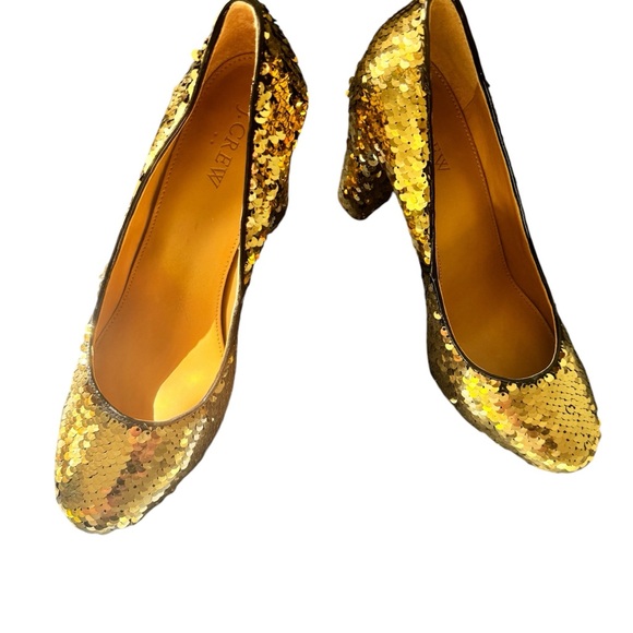 J Crew Gold Sequined Heels - Picture 2 of 5